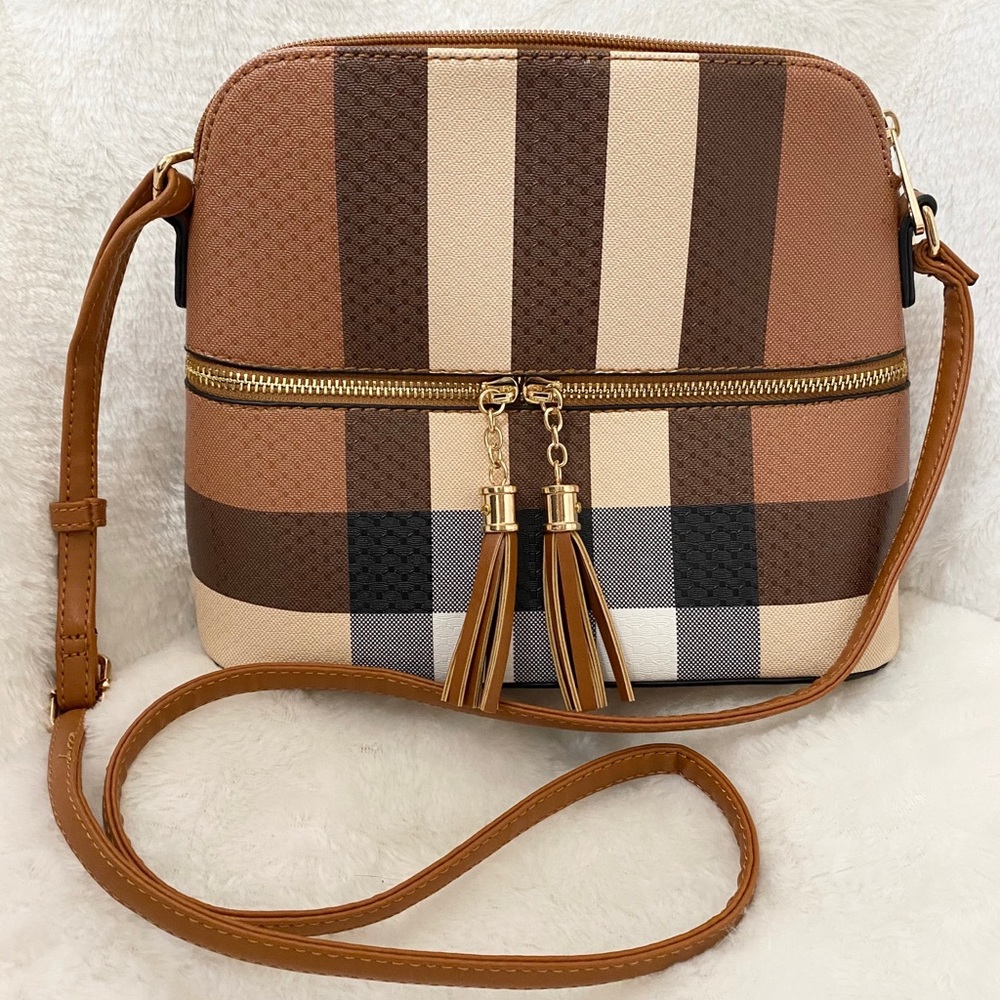 Plaid dome crossbody bag
